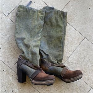 Diesel Green and Brown Heeled Boots
